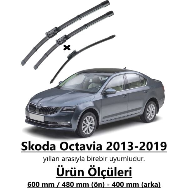 Skoda Octavia 2013-2019 Uyumlu Ön ve Arka Muz Silecek Seti