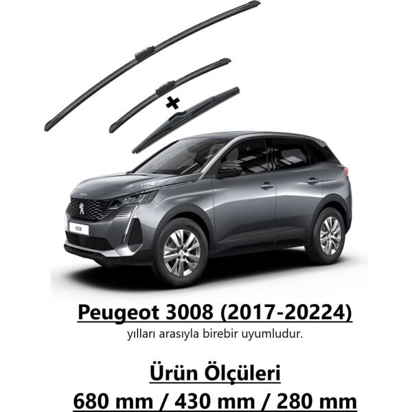 Peugeot 3008 Uyumlu Ön ve Arka Silecek Seti Takımı (2017-2024)