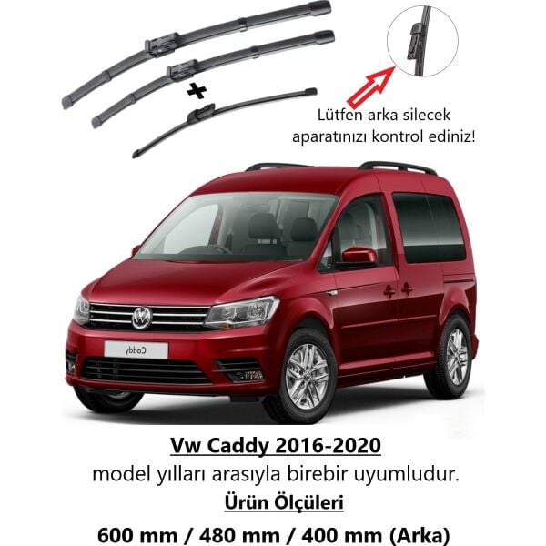 Vw Caddy 2016-2020 Ön ve Arka Muz Silecek Seti